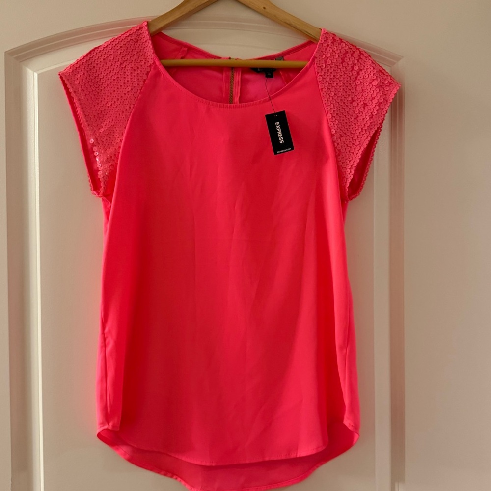 Express Pink Blouse with Cap Sleeves